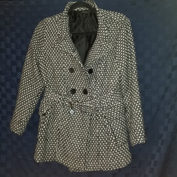 BCXgirl Black & White Wool Coat Sz XL/M - Picture 2 of 12